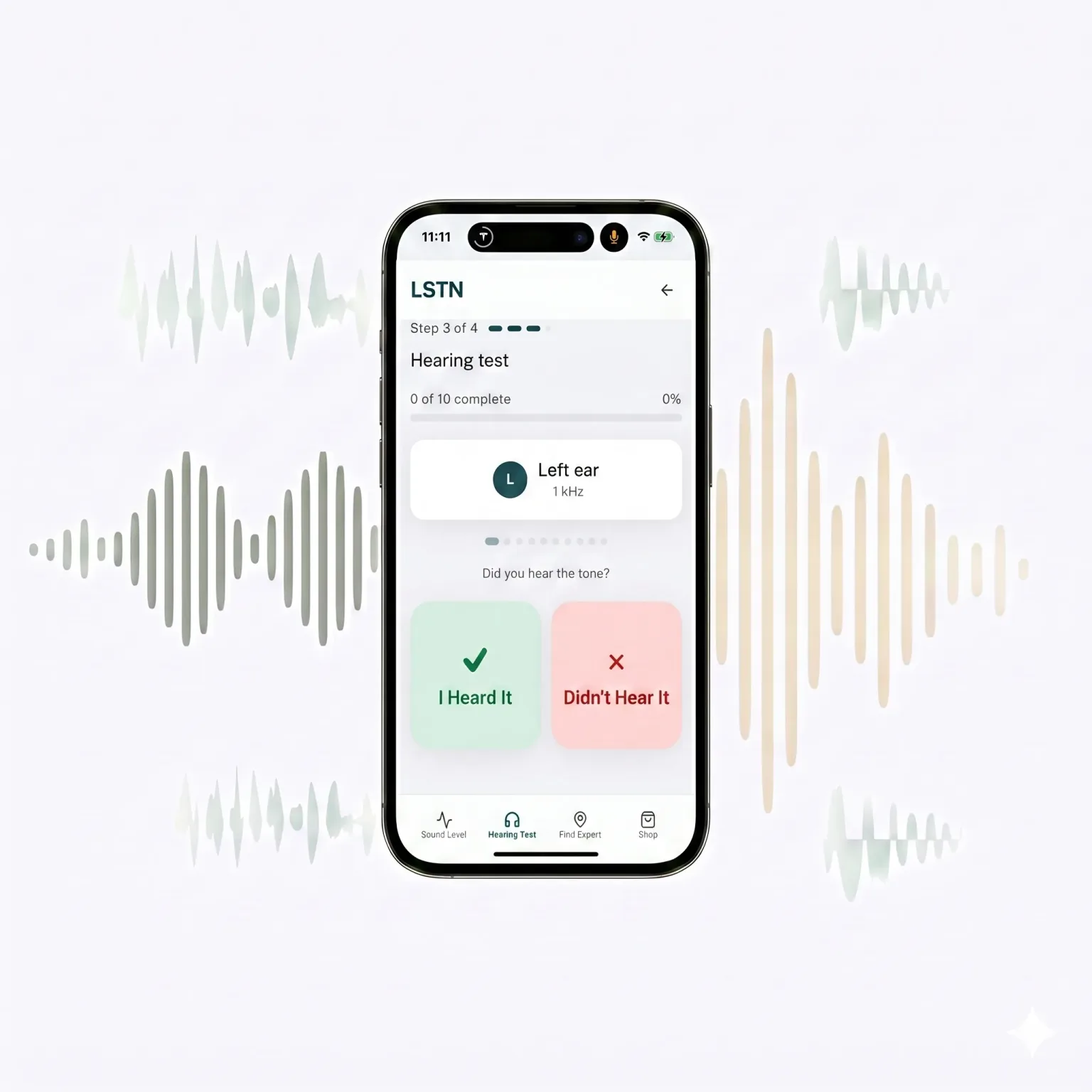 LSTN free online hearing test app showing audiogram results on iPhone